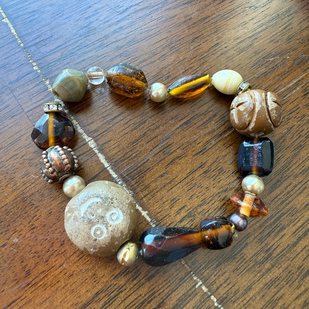Bohemian Brown and Tan Beaded Bracelet with Earthy Charm
